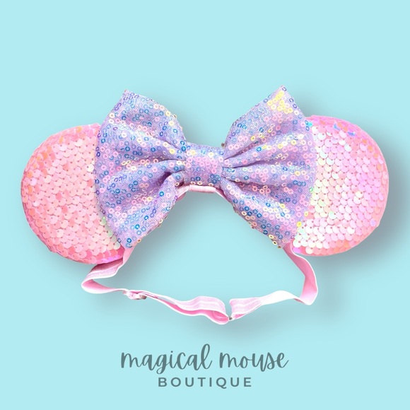 Pink Cotton Candy Elastic Minnie Ears | Disney-Inspired Adjustable Mouse Ears - Picture 1 of 2